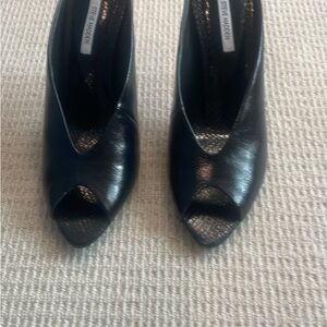 Steve Madden Black Leather Peep-Toe Heels